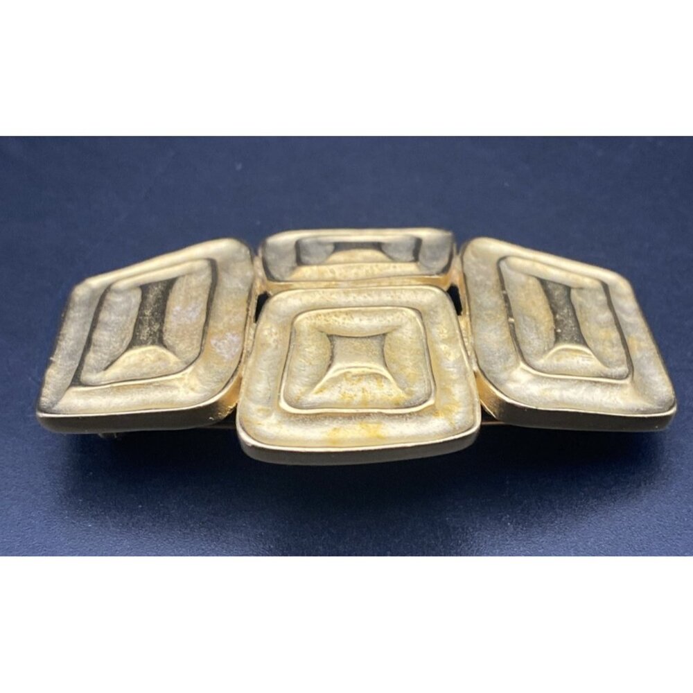 Designer Inspired Modernist Brooch Pin Matte Gold Tone Geometric Unisex Unsigned - Picture 4 of 6